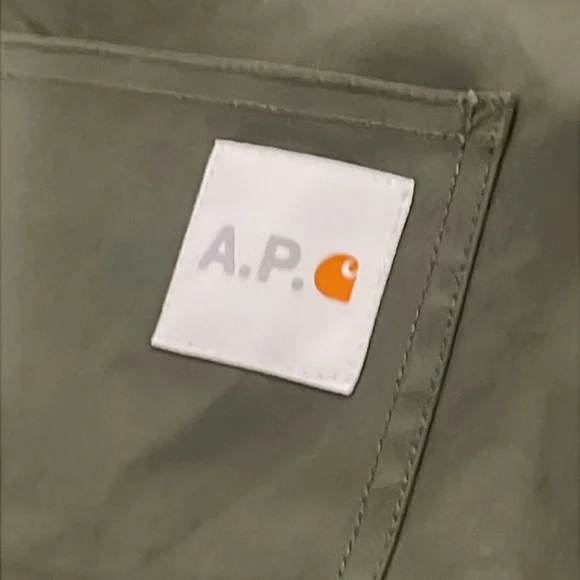 A.P.C. X Carhartt Wip collab on this field coat. Size XL. Olive green